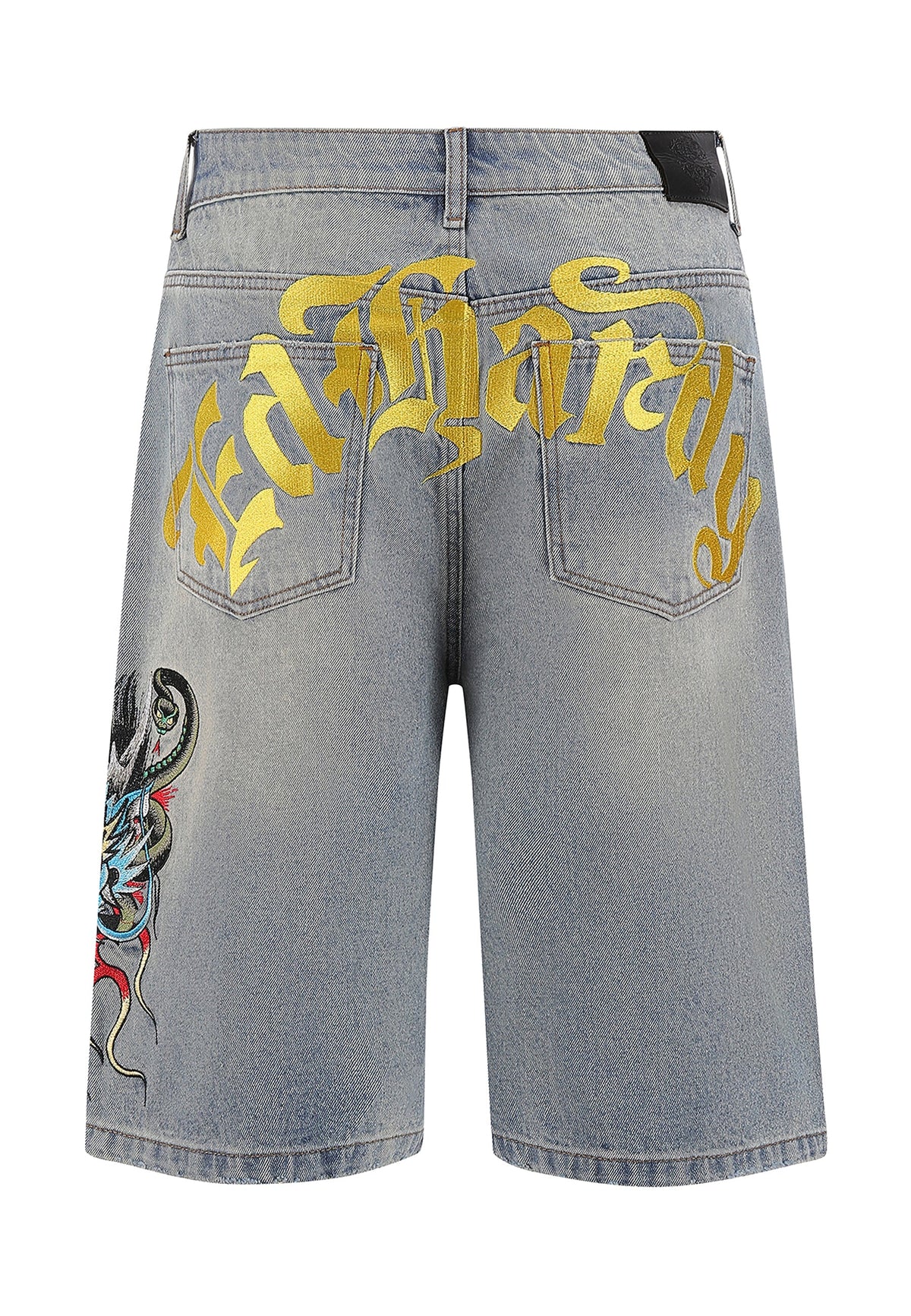 Mens Medusa Drag Denim Skater Jorts Shorts - Bleach