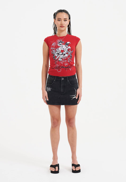 Womens Death Or Glory Love Cap Sleeve T-Shirt Top - Red