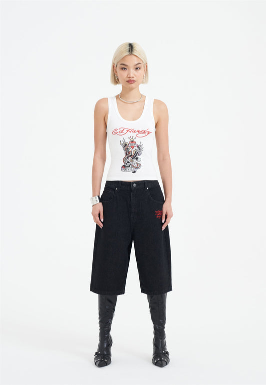 Womens New York City Diamante Cropped Vest - White