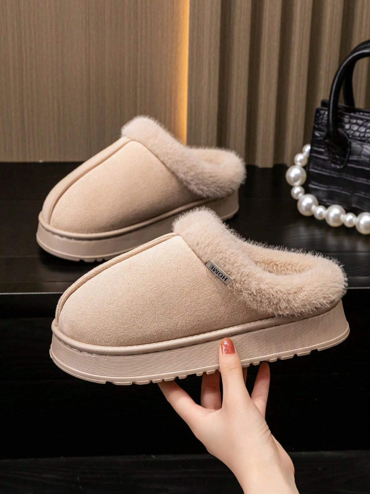 Women's Autumn inter Plush Lined Thick Sole Slippers Comfortable Non-Slip Warm Indoo utdoor Soft Luxury Fuzzy Slides