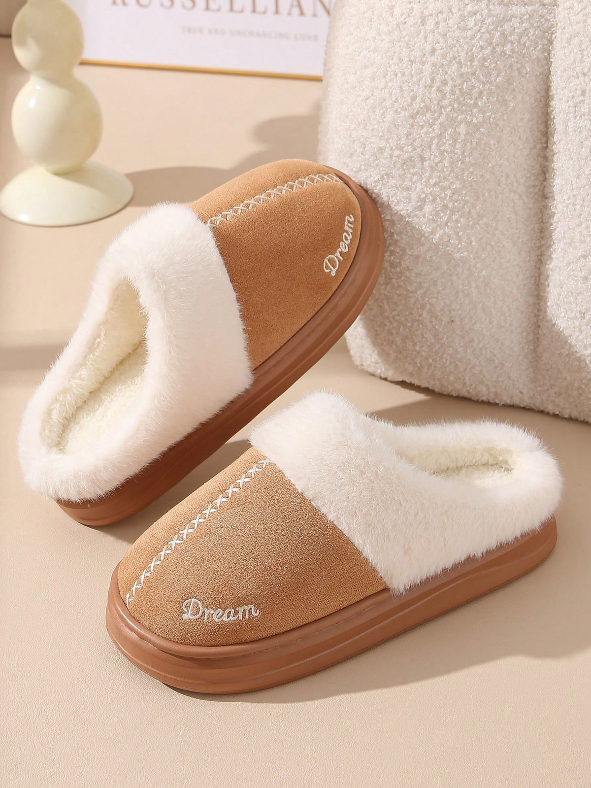 Plush Closed Toe Slippers, Warm Women's Slippers For Autumn Winter