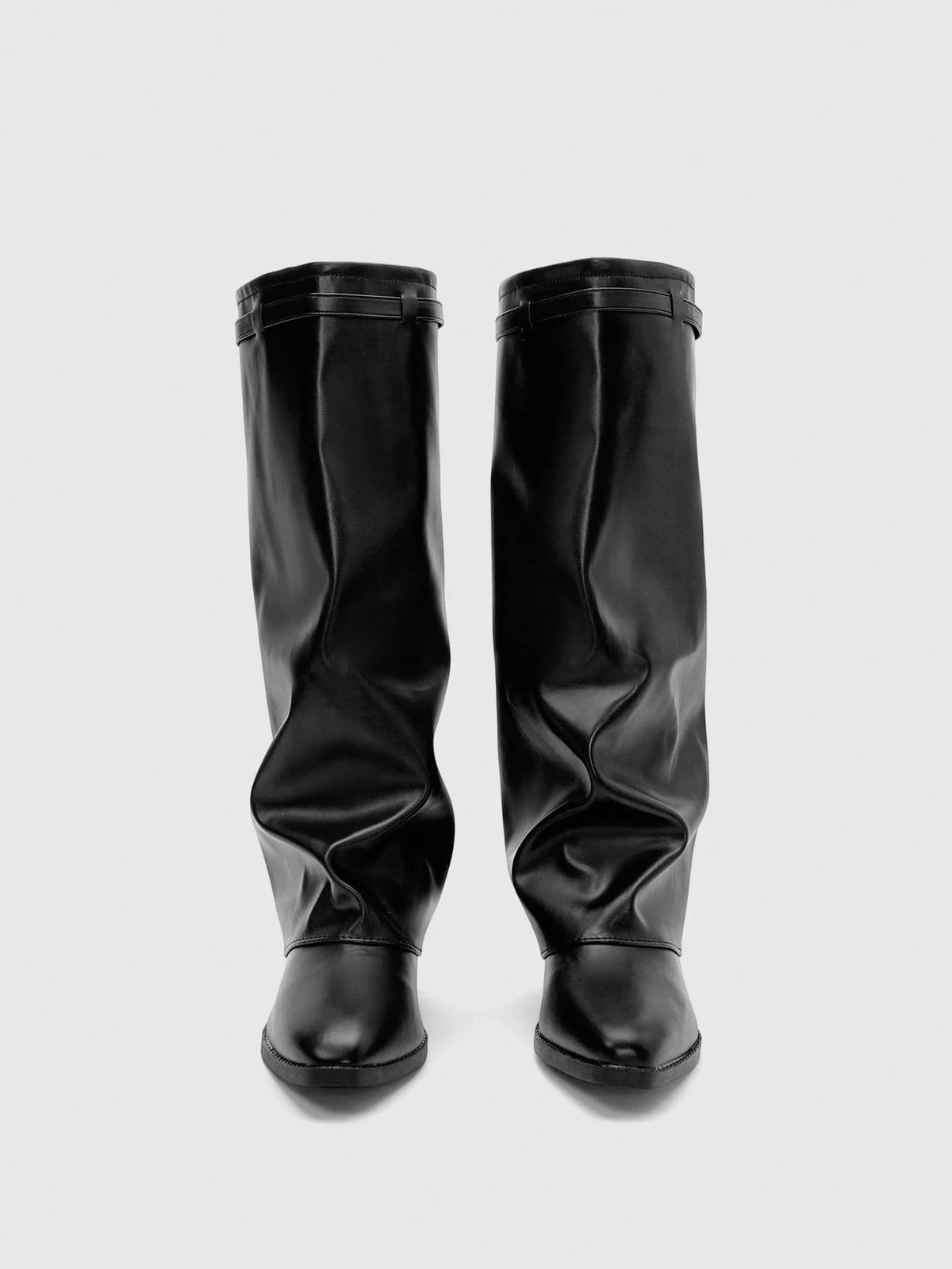 Aloruh Fal inter Vegan Leather Slip-On Knee-High Boots With Chunky Heels