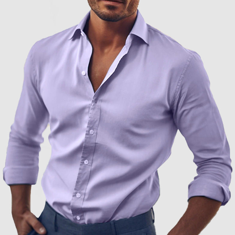 Men's Classic Solid Color Cotton Long Sleeve Shirt
