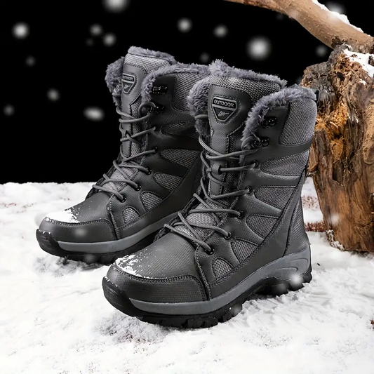 Men's Mid Calf Snow Boots, Winter Thermal Shoes, Windproof Hiking Boots With Fuzzy Lining