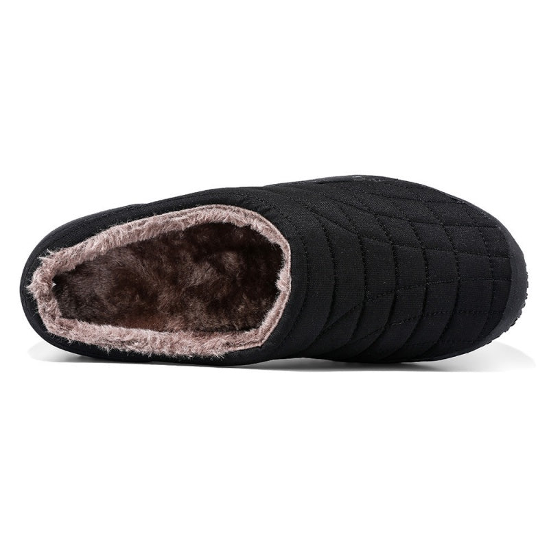 (Limited Time Sale 49%off)Men slippers home winter indoor warm plush shoes thick bottom waterproof leather house slippers cotton shoes
