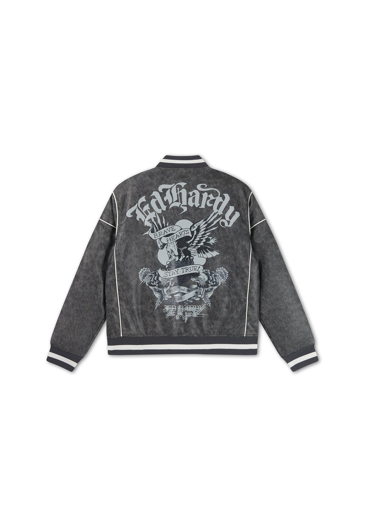 Mens Brave Eagle Pu Relaxed Bomber Jacket - Black