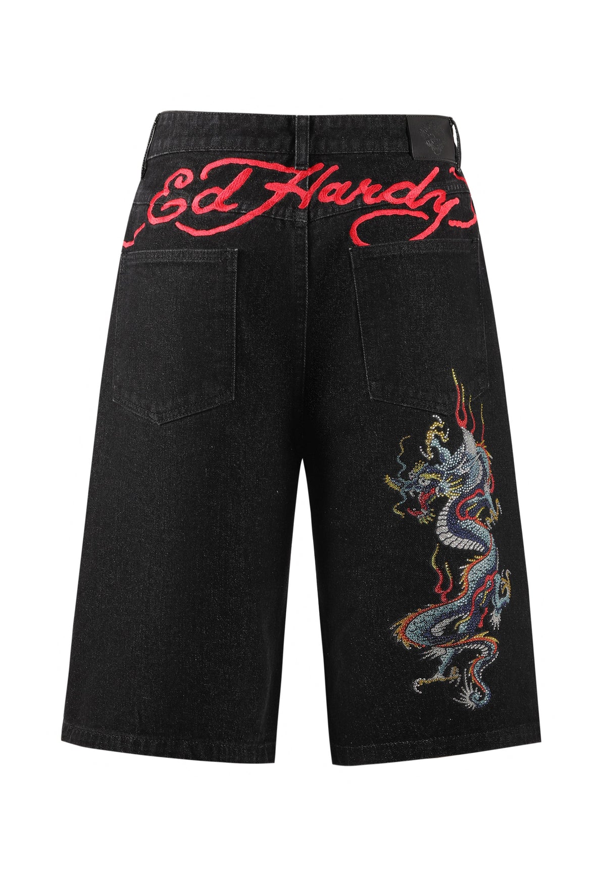 Mens Battle Dragon Denim Jorts Shorts - Washed Black