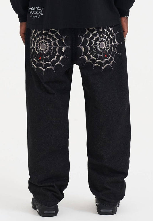 Mens Black Widow Baggy Denim Trousers Jeans - Black
