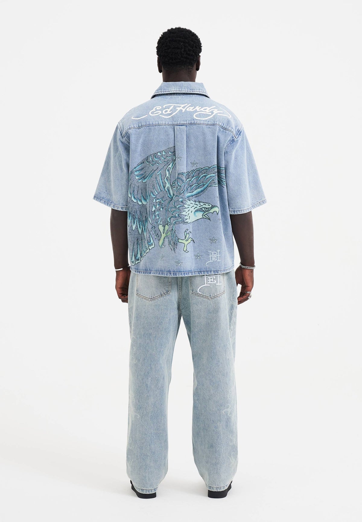 Mens Eagle And Stars Relaxed Denim Shirt - Bleach