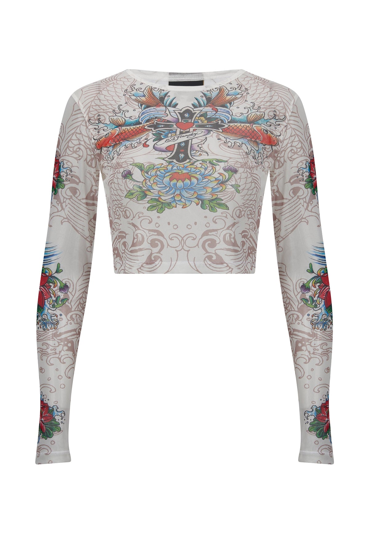Womens Koi Paradise Mesh Long sleeve T-Shirt - White