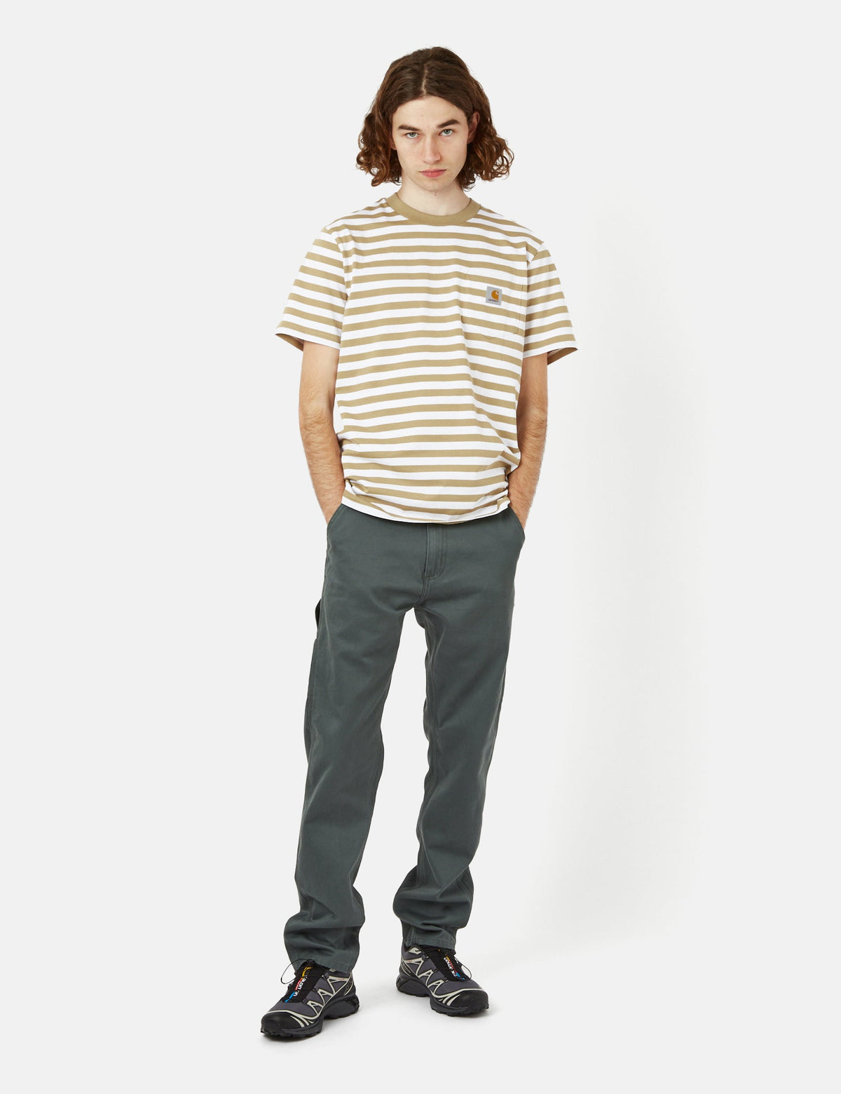 Scotty Stripe Pocket T-Shirt (Regular) - Ammonite Brown/White