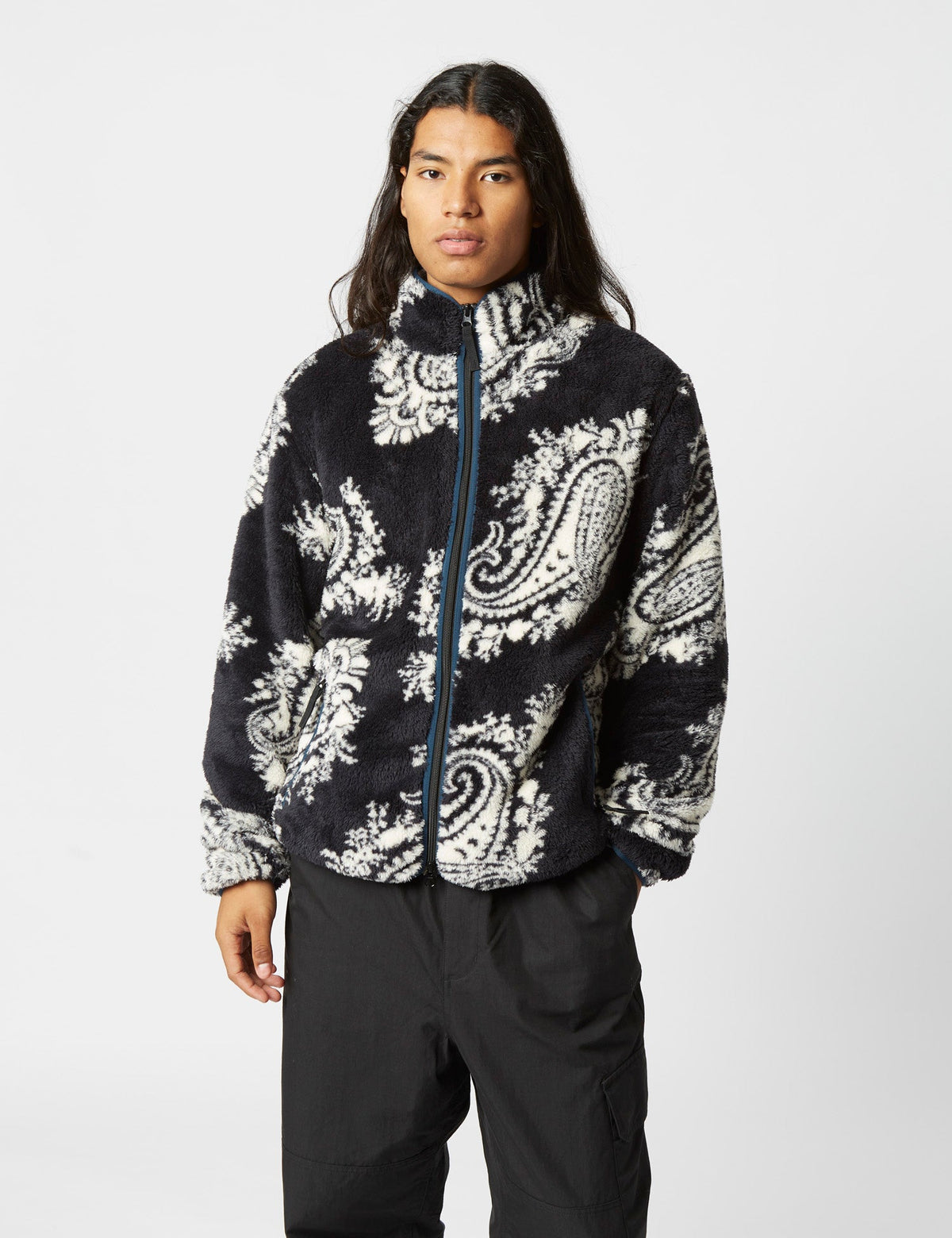 Jebson Fleece Jacket (Paisley Big Print) - Black/Squid Dark Blue