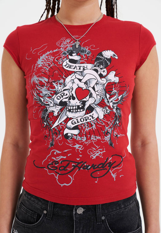 Womens Death Or Glory Love Cap Sleeve T-Shirt Top - Red