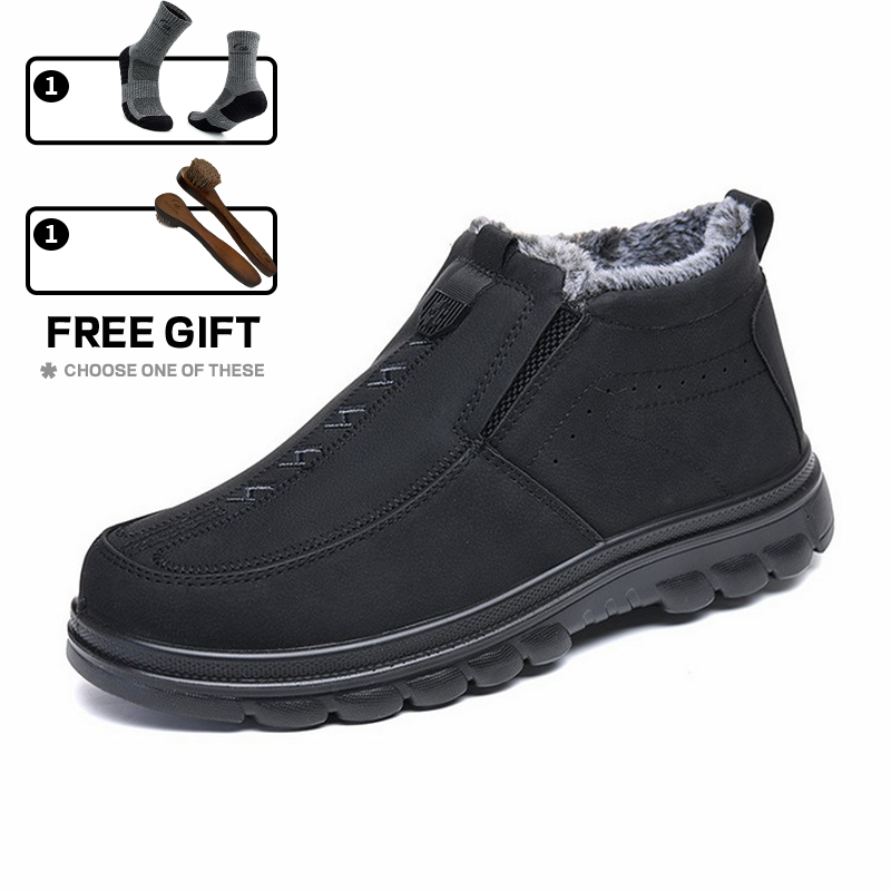 (Limited Time Discount 70% off)Men's Winter Warm Genuine Leather Flannel Lined Orthopedic Boots Arch Support Waterproof Non-Slip Boots