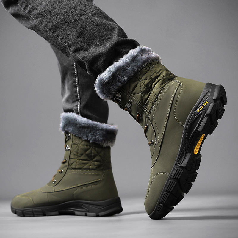 (Limited Time Sale 49%off)Men's Winter Warm Thick Leather Platform Fur Lined Snow Boots Waterproof Non-slip Wear-resistant Winter Boots